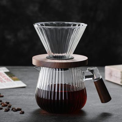 Neuer Kaffeekannen-Set für den Haushalt aus Glas mit Holzgriff mit vertikaler Maserung, Drip-Filter, Handaufguss-Kaffee-Sharing-Kanne