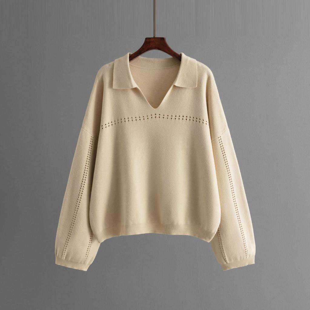 HNXC Autumn and Winter Knitted POLO Collar Simple Skeletonized Solid Color Loose Long Dress Set