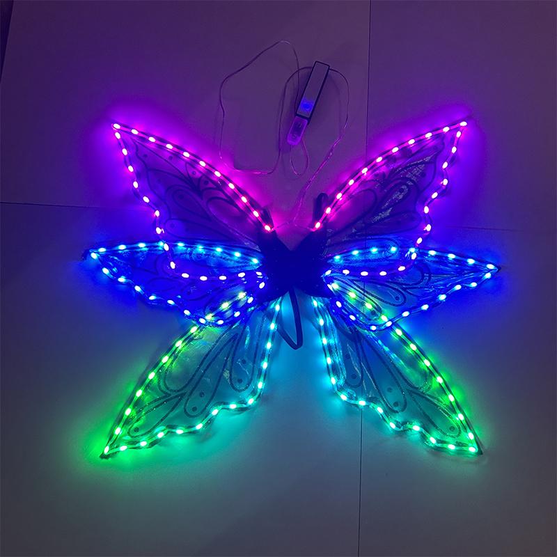 Hot Sale LED Colorful Fowing Butterfly Wings Colorful Adult Fairy Wings Bright Performance Clothing Carnival Bar Light Supplies
