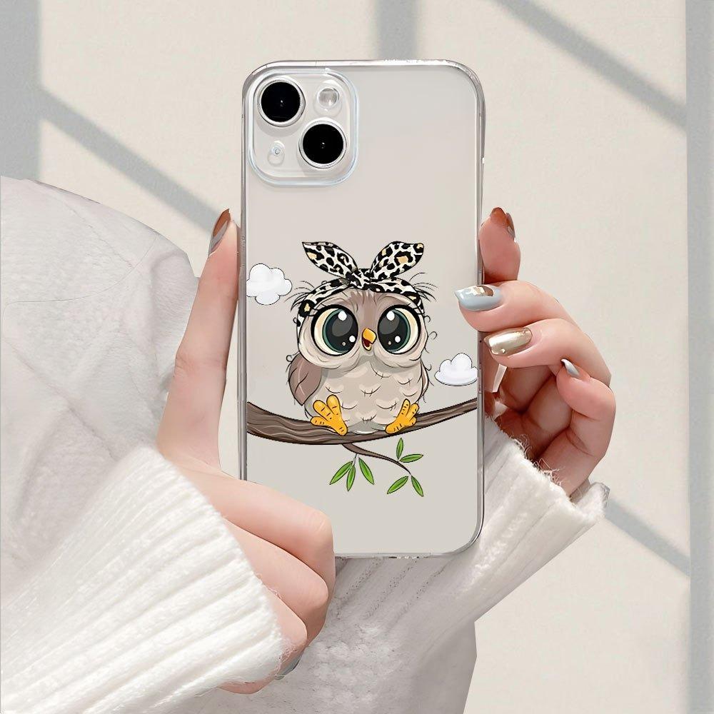 

Fun Owl Print Transparent Fine Hole Anti-Drop Phone Case, Suitable for iPhone 17, 16, 15, Plus, Pro, Max Series Phones - Can Be Used as a Gift iPhone SE чистий