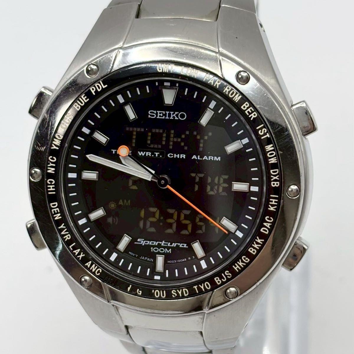 Used [Working/New Battery] SEIKO Ana-Digi Sportura Men s Watch QZ Seiko