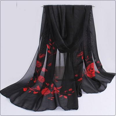 Trendiges Zweig-Rosenmuster Chiffon-Schal Luxuriöse Designmarke Frühling Sommer Schal Langer Umhang Schal Für Damen Mädchen