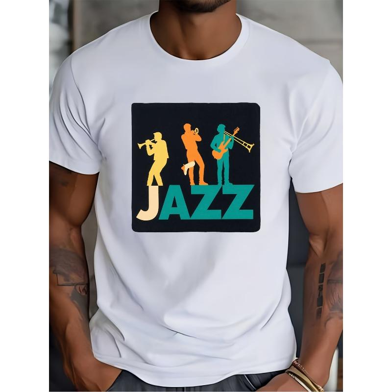 European sizes Jazz Music T-Shirt for Men, Trendy Musician Tee, Perfect Gift for Summer, Fun Company Event Or Family Reunion Tee