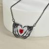 Edgy Heart Bat Wing Pendant Necklace Dark Fantasy Skull Hand Jewelry For Women Gothic Halloween Gift Fashion Accessory