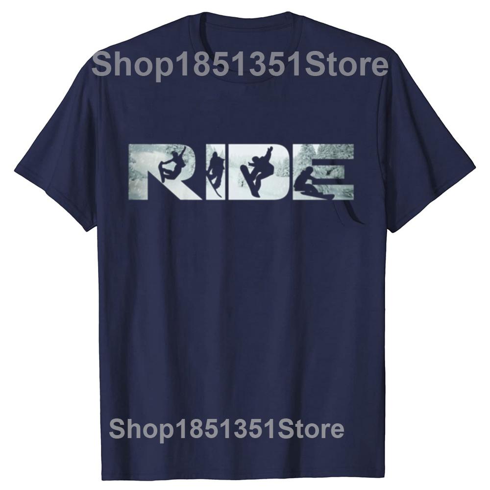 Ride Snowboard Funny Snowboarding Lover Graphic Tshirts Unisex Womens Fashion Casual Tshirt 100 Cotton Loose Oversized T Shirt S