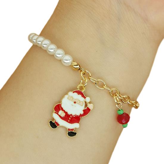 Holiday Outfit Decoration Christmas Beaded Charm Bracelet for Women, Faux Pearl Seasonal Fashion Wristband Beads Stackable Bracelet, Party