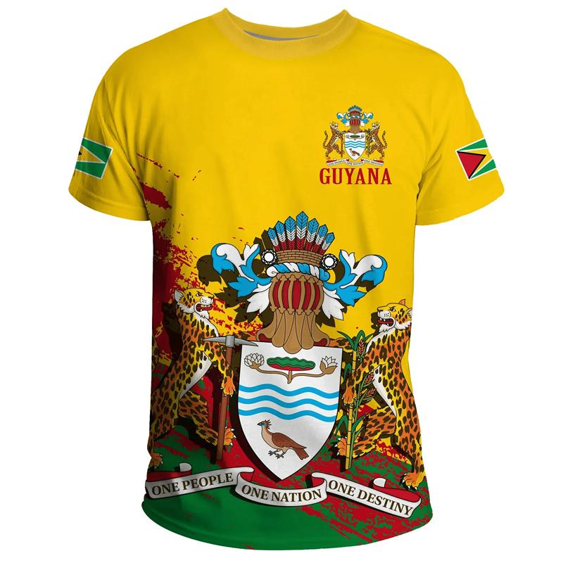 Guyana Flag 3D Printed T-Shirt For Men Gym Sportswear Tee Shirts Round Neck Short Sleeves Summer Casual Street Loose T Shirt