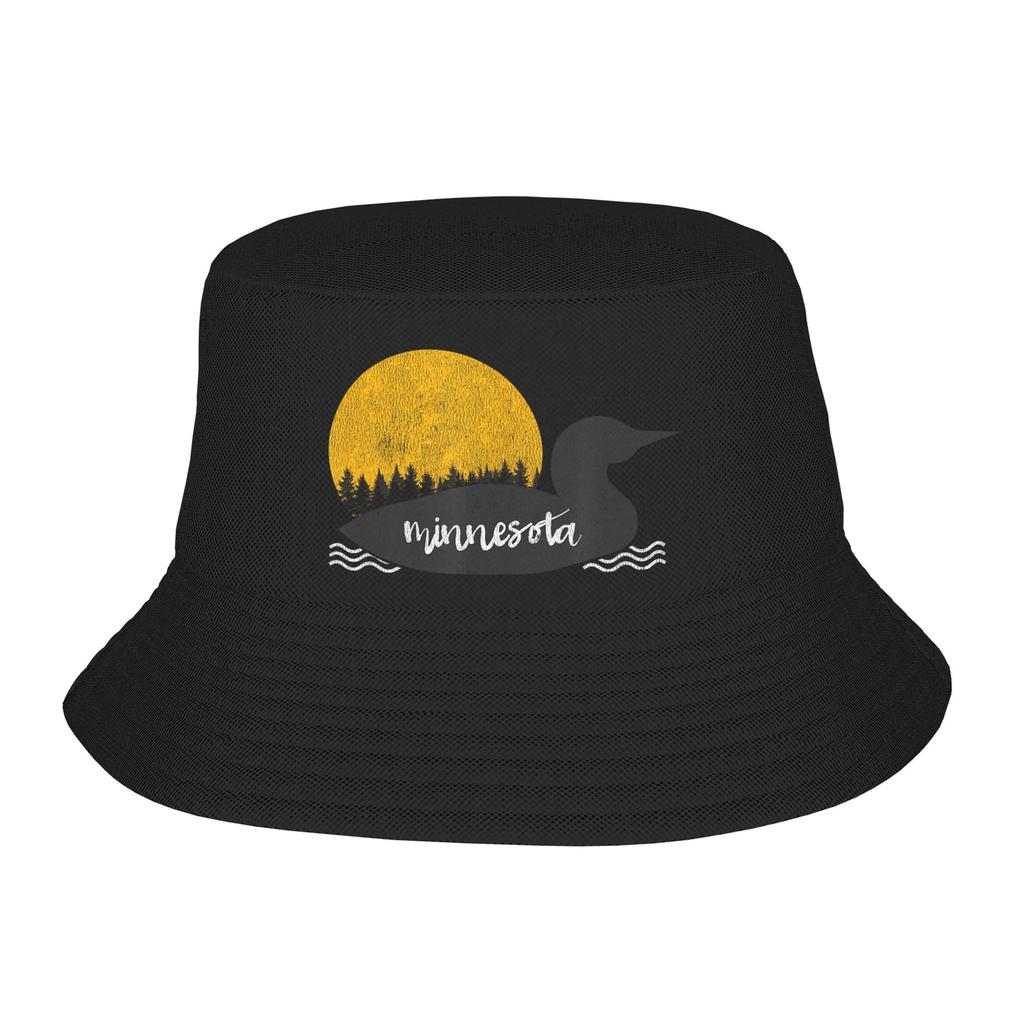 Minnesota Seal with Loon Bucket Hat  Street Style Fisherman Caps For Unisex Trendy Beach Travel Sun Hats Personality Printed Cap
