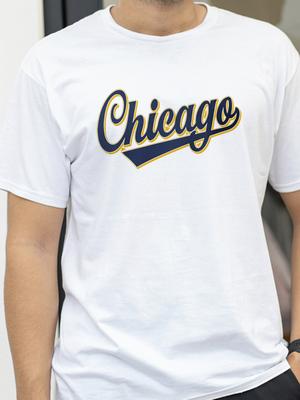Mens Chicago Printed TShirt Cotton Oversized Letter Graphic Tees for Women Summer Tops Urban Streetwear