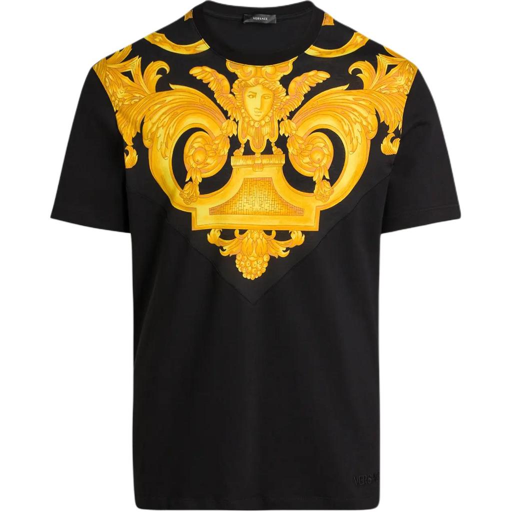 Versace Baroque Print Crew Neck Short Sleeve T-Shirt Men tops Black 1012174-1A10245-5B000