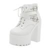 Gdgydh Women'S Solid Color Block Heeled Boots Buckle Strap Fashion Goth Lace Up Dress Boots For Party Back Zipper Ankle Boots