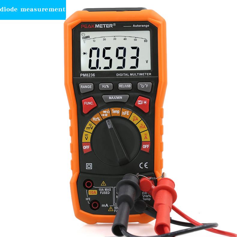 PEAKMETER PM8236 Echte Effektivwertmessung Automatische Bereichswahl Hochpräzises Digitalmultimeter mit LCD-Anzeige, PC-Anschlussmöglichkeit