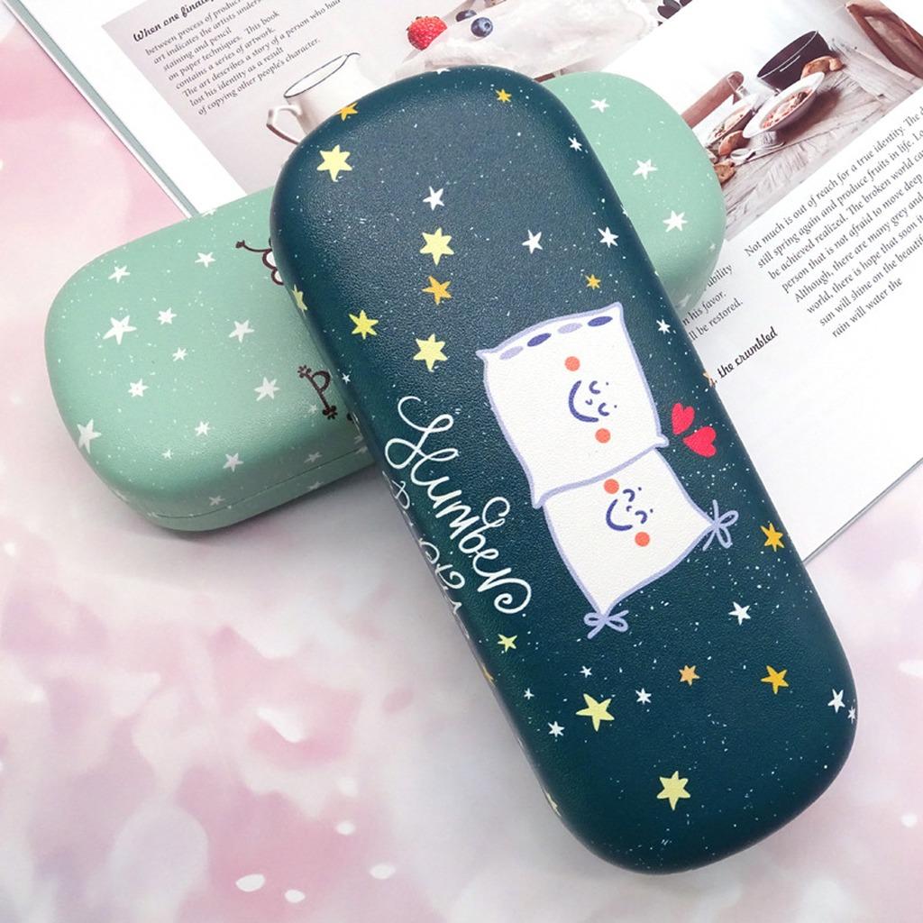Velvet Lined Glasses Case Compact Cartoon Star Eyeglasses Case Eyewear Storage Box Stylish Iron Frame Glasses Case For School