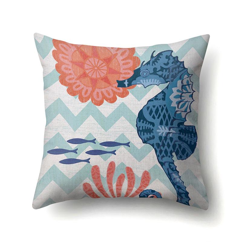 Polyester Pillowcase Peach Leather Velvet Cushion Cover Marine Life Seahorse Octopus Printed Pillowcase Car Cushion