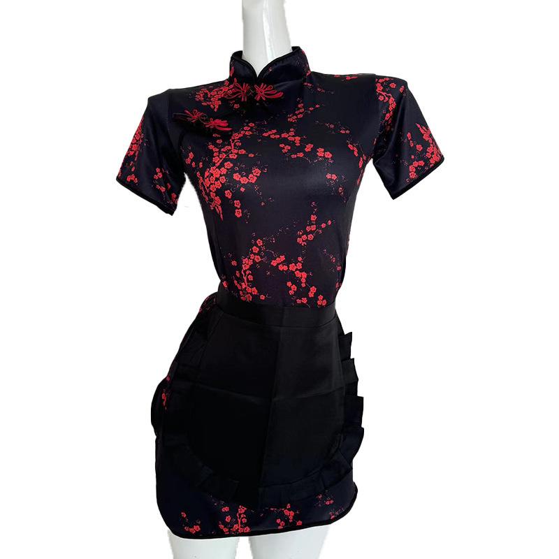 Mulan Retro Print Cheongsam Pajama Set - Sexy, Slim, High Slit, Bodycon Lingerie In Ancient Style