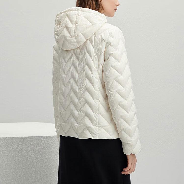 Fila Solid Color Zipper Hooded Down Jacket Women Outerwear Steam-White F11W341902F-IV