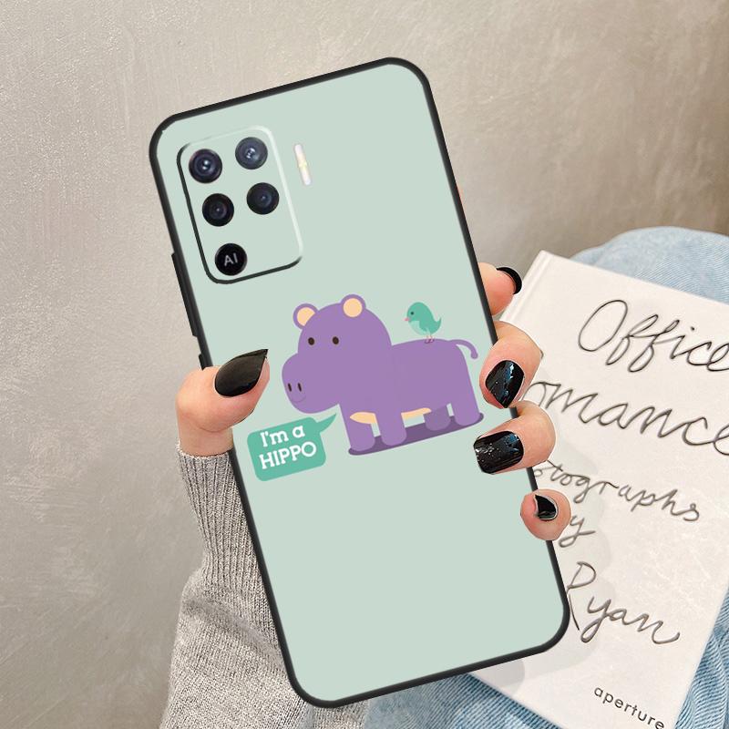 Cartoon Hippos Pattern Case For Oppo A40 A60 A80 A78 A38 A18 A98 A58 A96 A76 A16 A94 A74 A54 A15 A17 A57 A77 A5 Pro