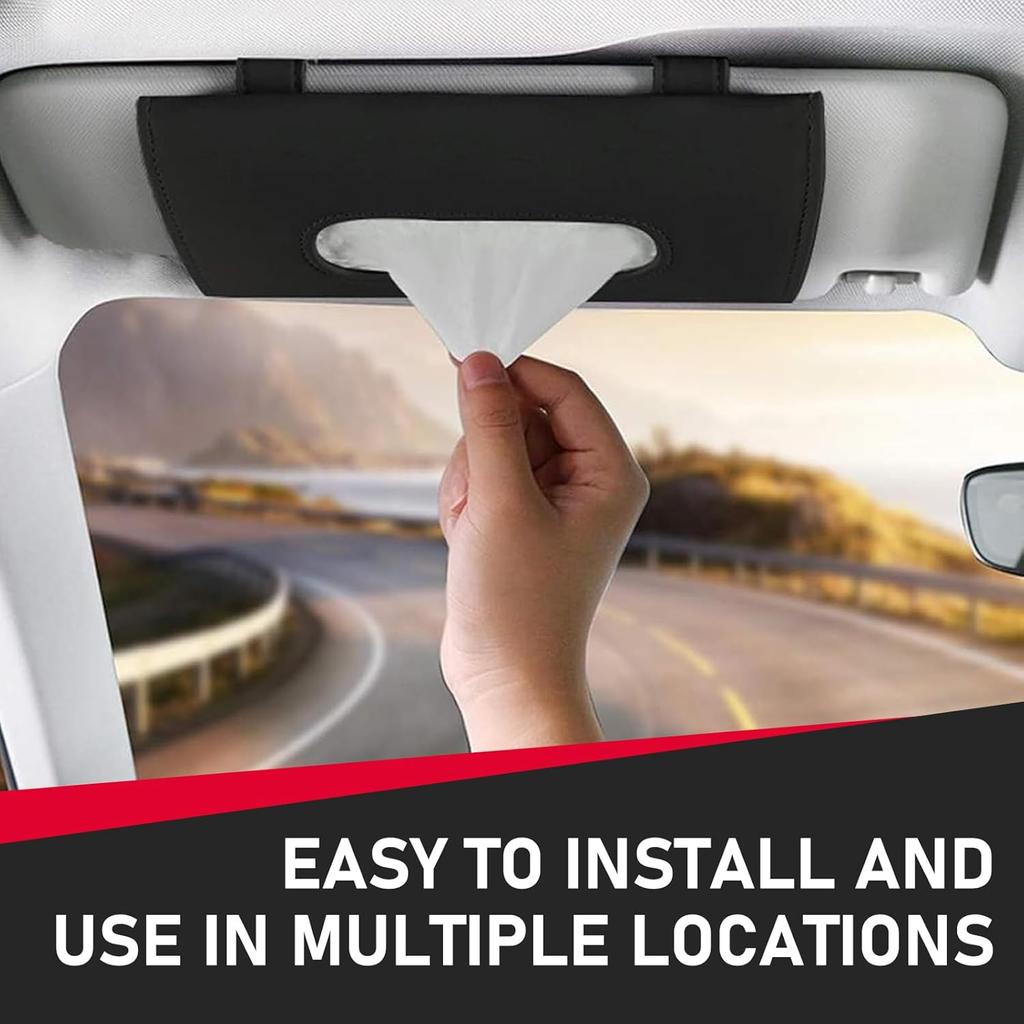 Car Visor Tissue Holder, Upgraded Version Hanging Tissue Holder in Car, Premium PU Leather Paper Napkin Organizer, Universal for Vehicles, Trucks,