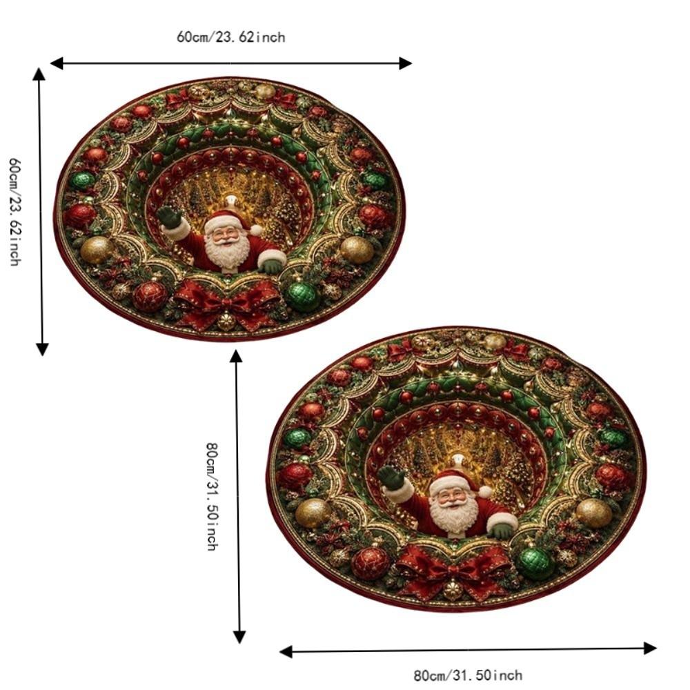 2D Flat Printed 3D Illusion Rug Santa Claus Xmas Home Decor Round Vortex Carpet  Indoor