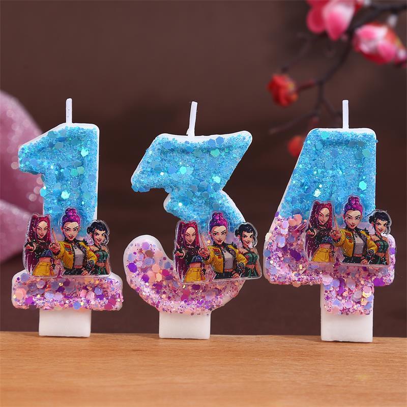Nová Kpop Anime Démoni Lovci Téma 3D Digitální Svíčka Ozdoba na Narozeninový Dort Číslo 0-9 Svíčka Dětská Párty Doplněk Pomůcka Dárek