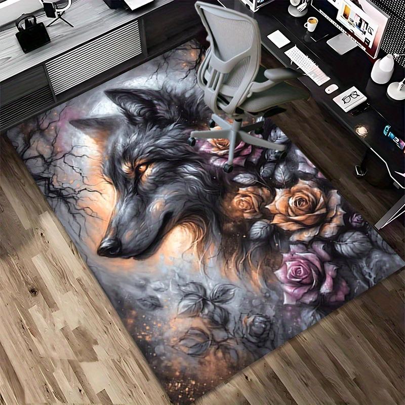 1pc Wolf Roses Themed Rug for Home Decor, Non-slip Office Carpet, Chair Mat, Outdoor Mat, Christmas and Halloween Gifts-0731127