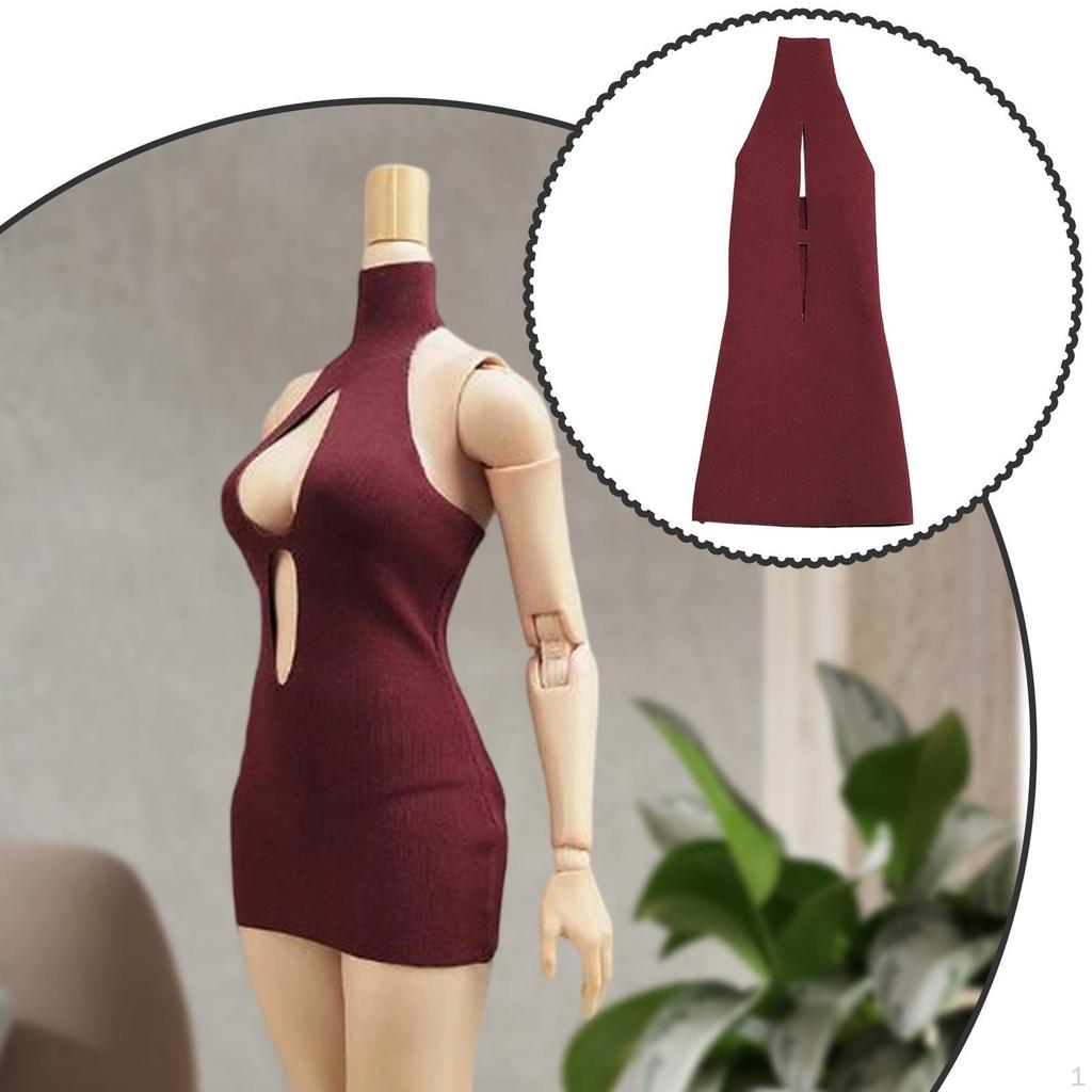 1/6 BJD Doll Clothes Party Dress Easy to Wear Outfit Cosplay High Neck Chest Revealing Mini