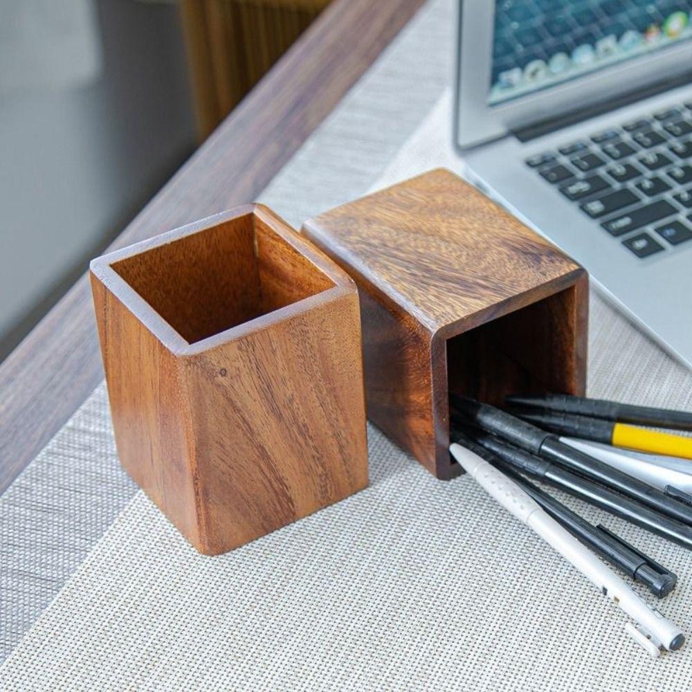 Large-capacity Pen Holder Wood Desktop Storage Bucket New Stationery Storage Holder  Back To School