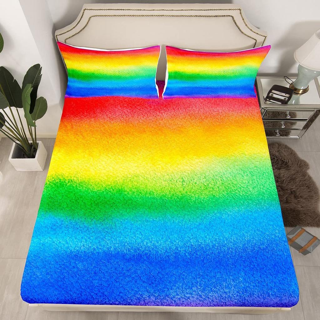 Colorful Rainbow Pattern Mattress Three-Piece Digital Printing Couple Bedspread Bedding Set