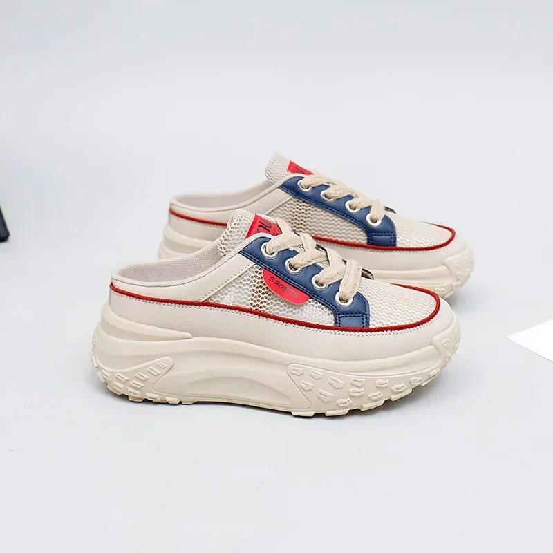 Thick Soled Women's Sports Shoes New Leather Low Top Retro Sports Shoes Fashionable Lace Up British Style Casual Shoes