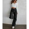 Damen lockere lässige High-Waist gerade Hosen mit sechs Taschen Cargo-Hosen