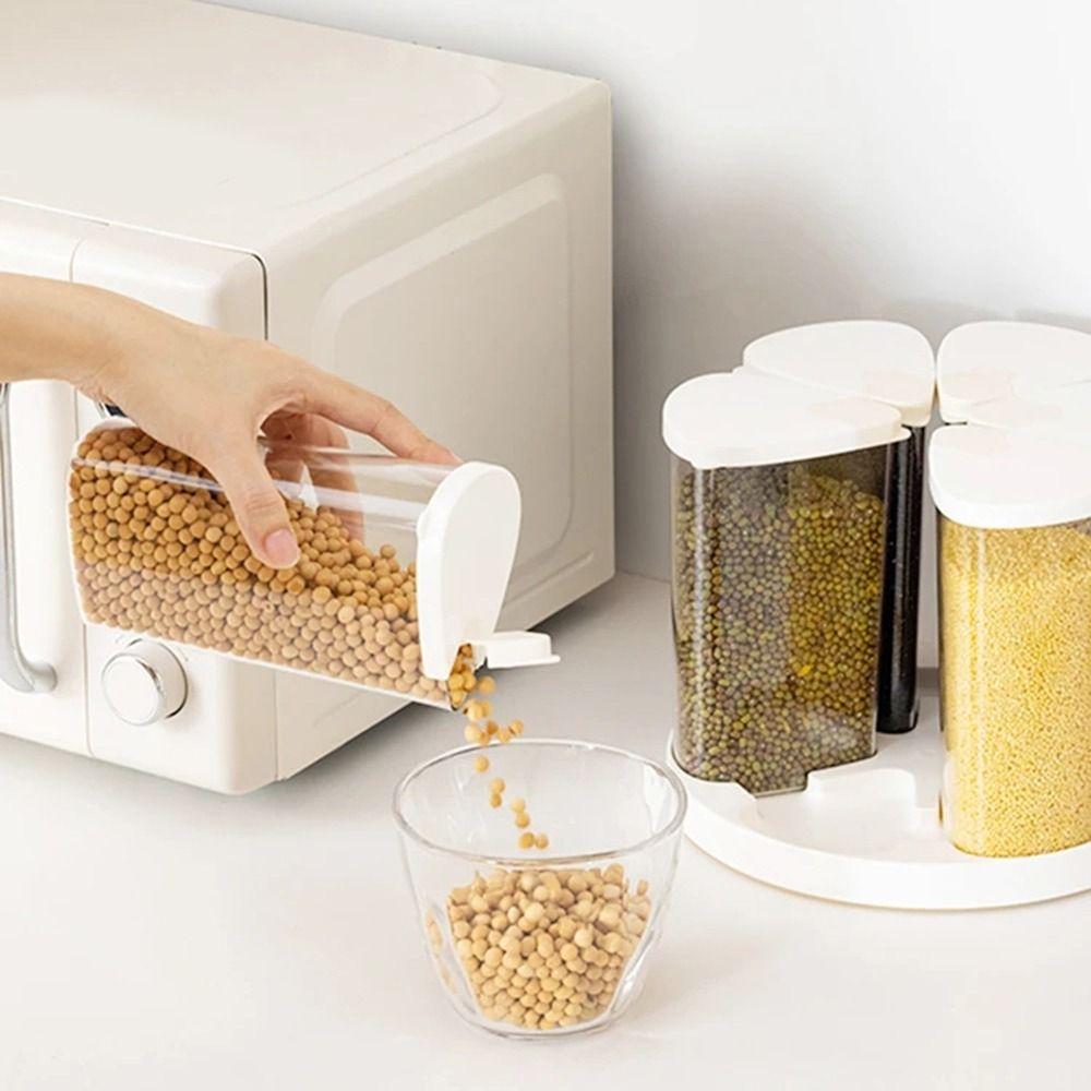 6 Pieces Food-Grade 6 Grids Grain Storage Box Airtight Rotating Rice Container  Home Use