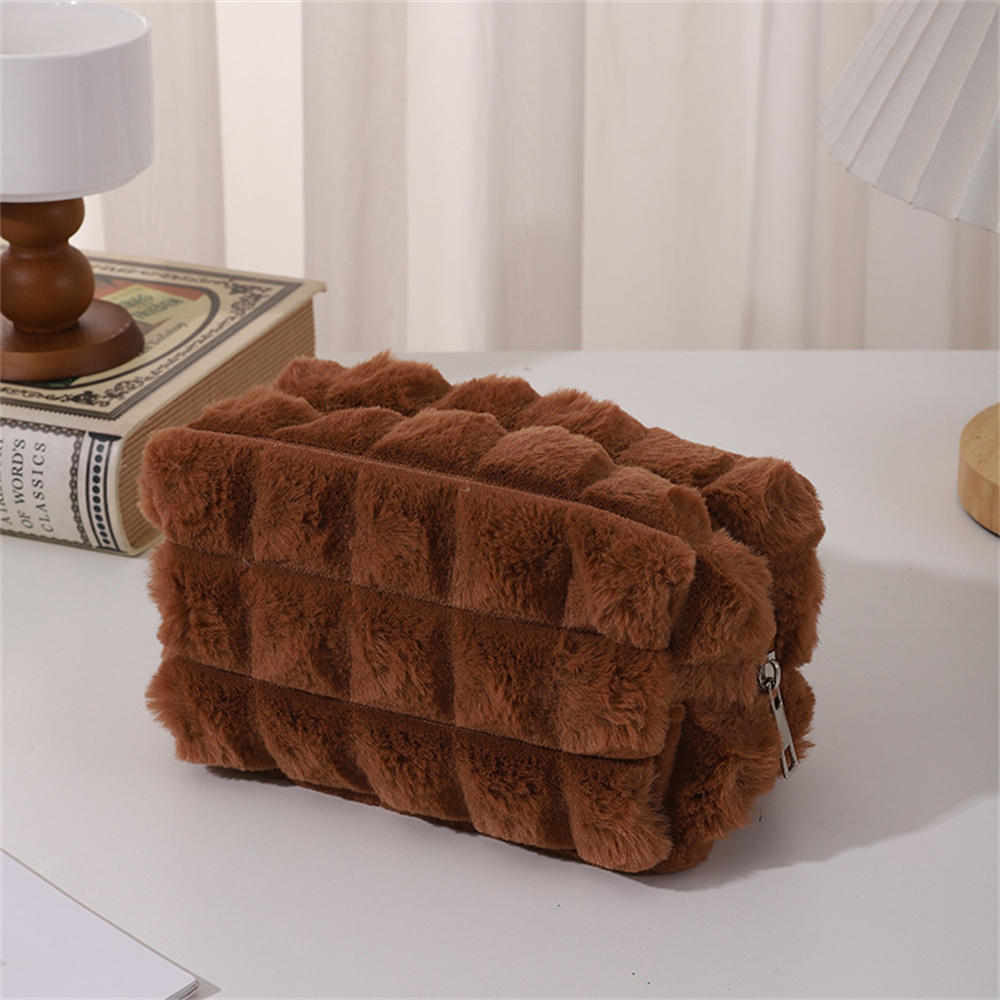 Cute Lamb Hair Pencil Bag Travel Cosmetic Make Up Organizer Large Capacity Zipper Soft Pen Case Stationery School Supplies
