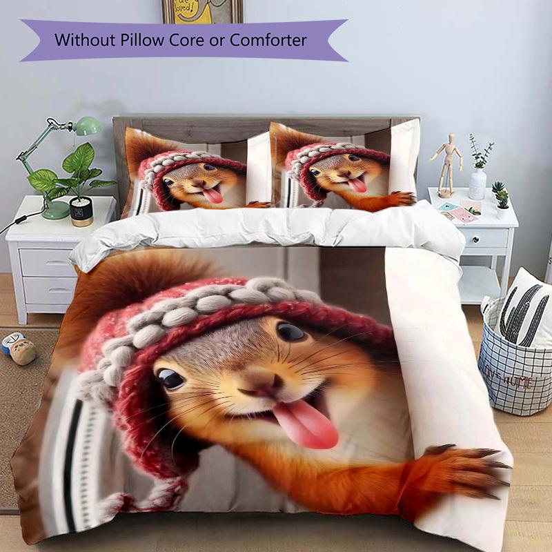 3pcs Anime Squirrel Bedding Set - Includes One Quilt Cover and Two Pillowcases (No Core) - Home Decor, Festival Gift, Polyester Fabric, Cart