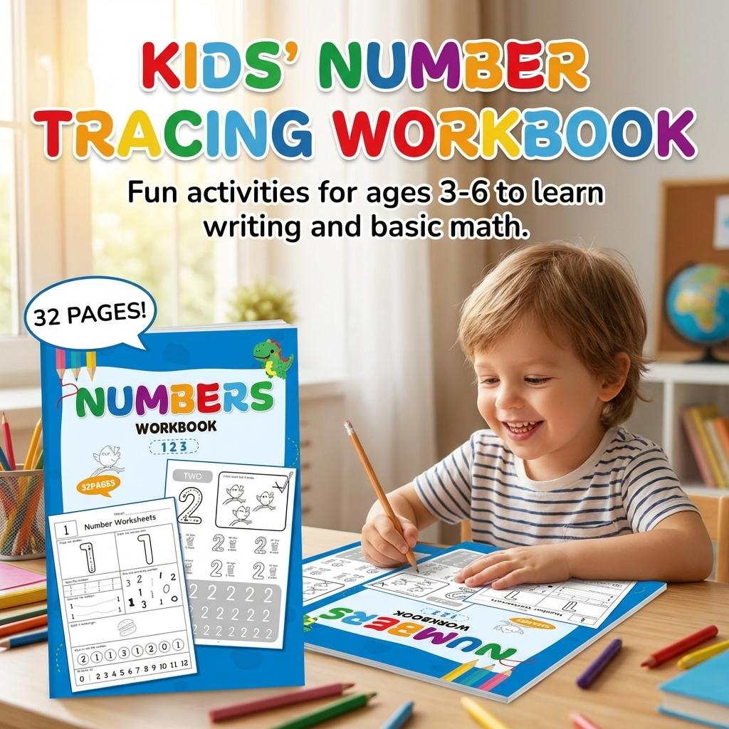 Kids Number Tracing Workbook For 3-6 Years Math Beginner With Eco-Friendly Paper