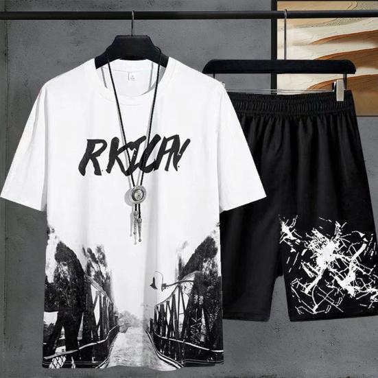 Summer Tracksuit Fashion O-Neck Quick Drying T-shirt Shorts Set Men Loose T-shirt Shorts Jogger Outfit Sportswear Suit Streetwear
