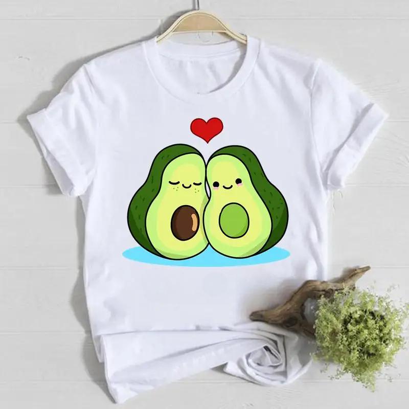 Summer Round Neck Cute Avocado Pattern Printed Top Fashionable Casual Pure Cotton Short Sleeved Women's T-shirts