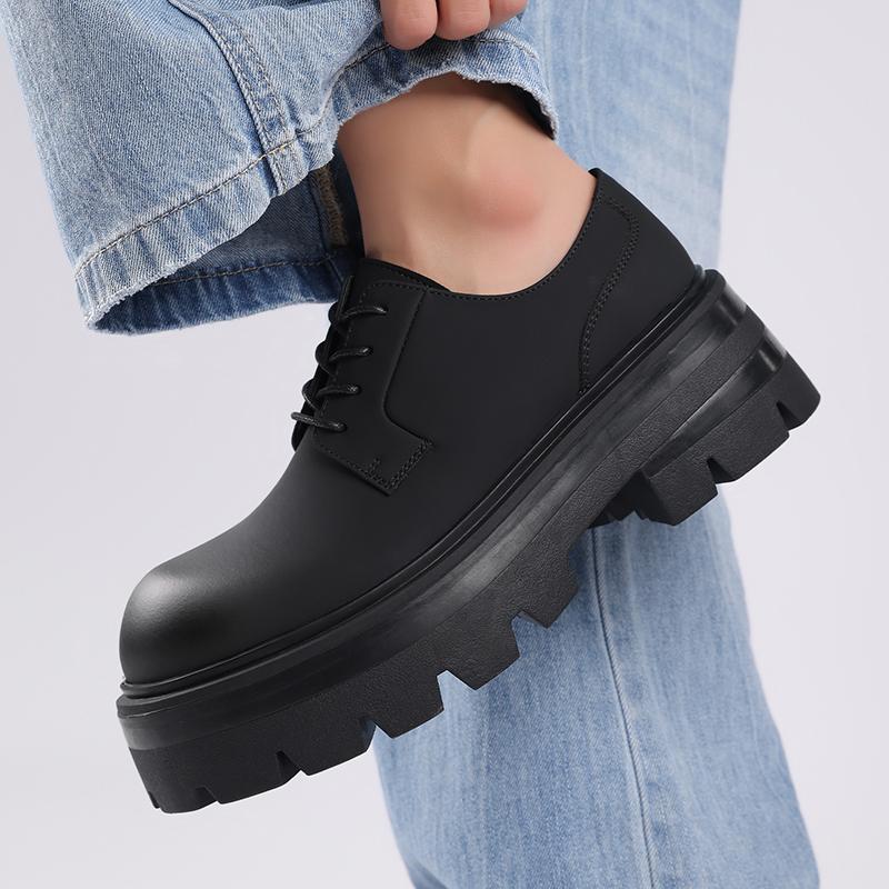 Men's thick soled leather shoes High quality luxury style Leisure Work Office Black casual street shoes Derby New Versatile