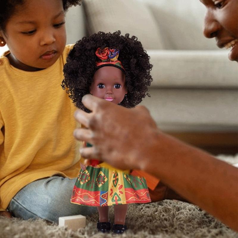 14in Black Baby Doll Nurturing Doll Realistic Handmade Soft African Reborns Toy Child Girl Parenting Game Popular Gift