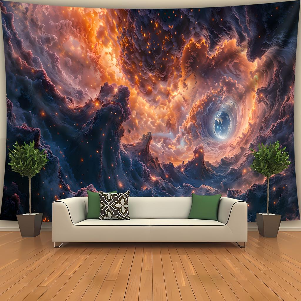 Psychedelic Nebula Vortex Universe Tapestry Orange Blue Gradient Space Print Hanging Cloth Room Decoration
