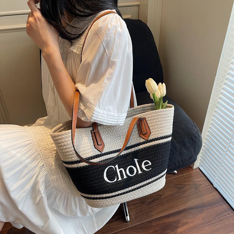 High-quality Cotton Rope Bag, Large-capacity Tote Bag, Bucket Bag, Shoulder Women's Bag, Beach Bag, Straw Bag.