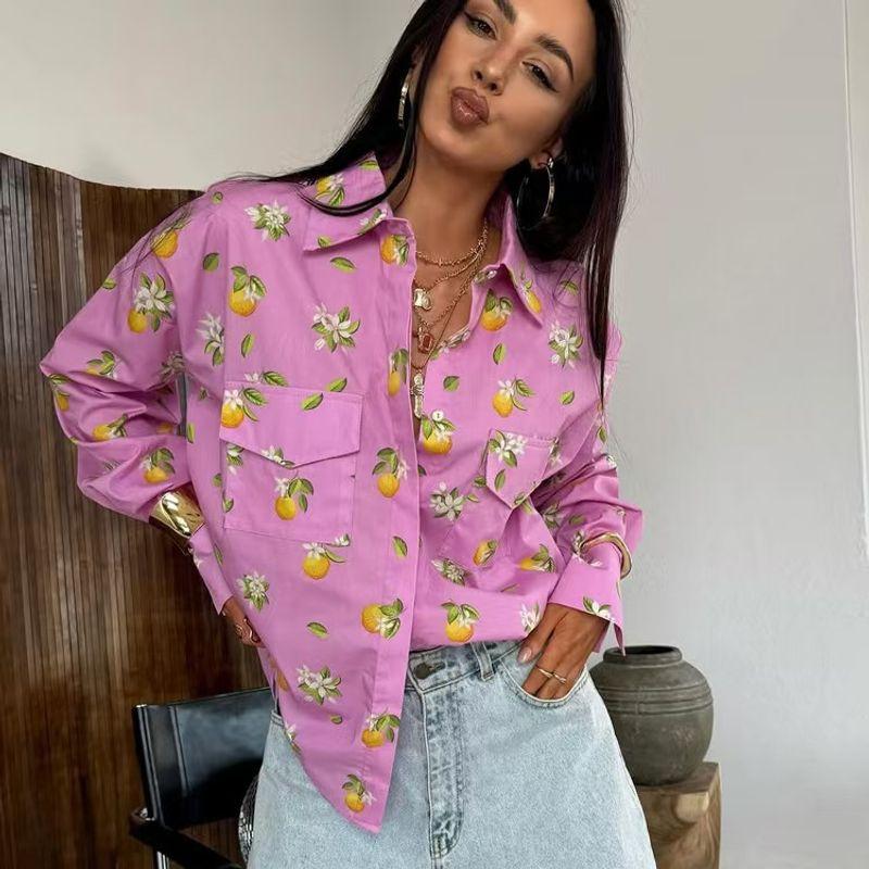 European and American New Fashion Print Long Sleeve Shirts Loose Casual Top Loose Printed Shirt Top