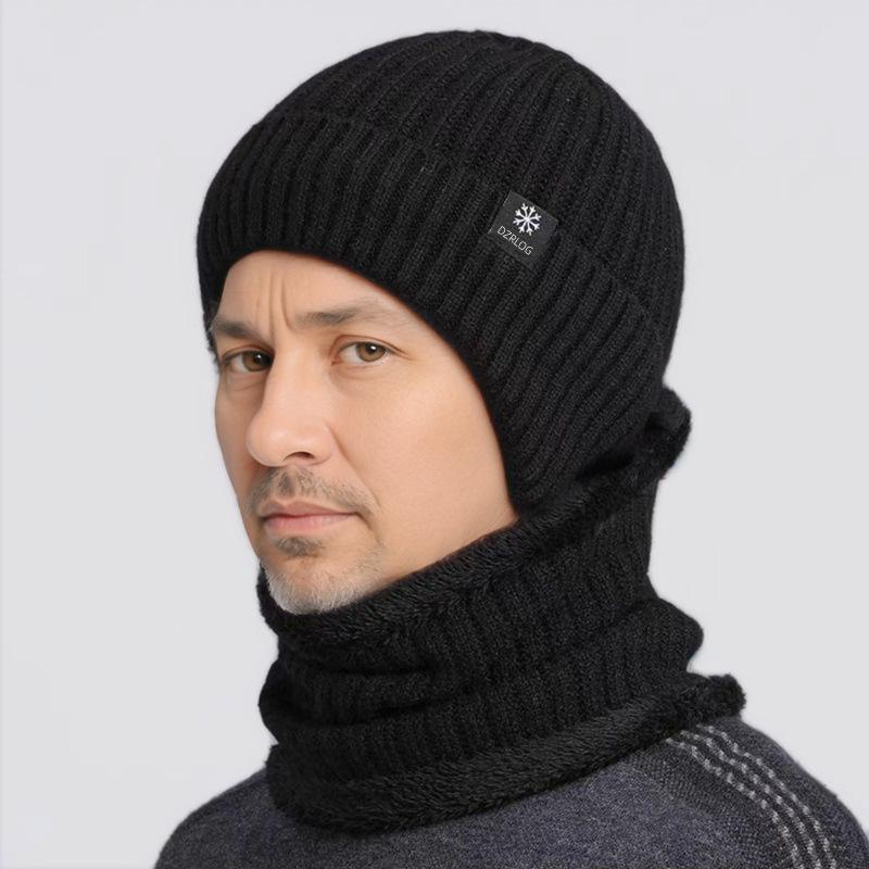 Men's Winter Knit Hat and Scarf Set with Ear Protection for Seniors