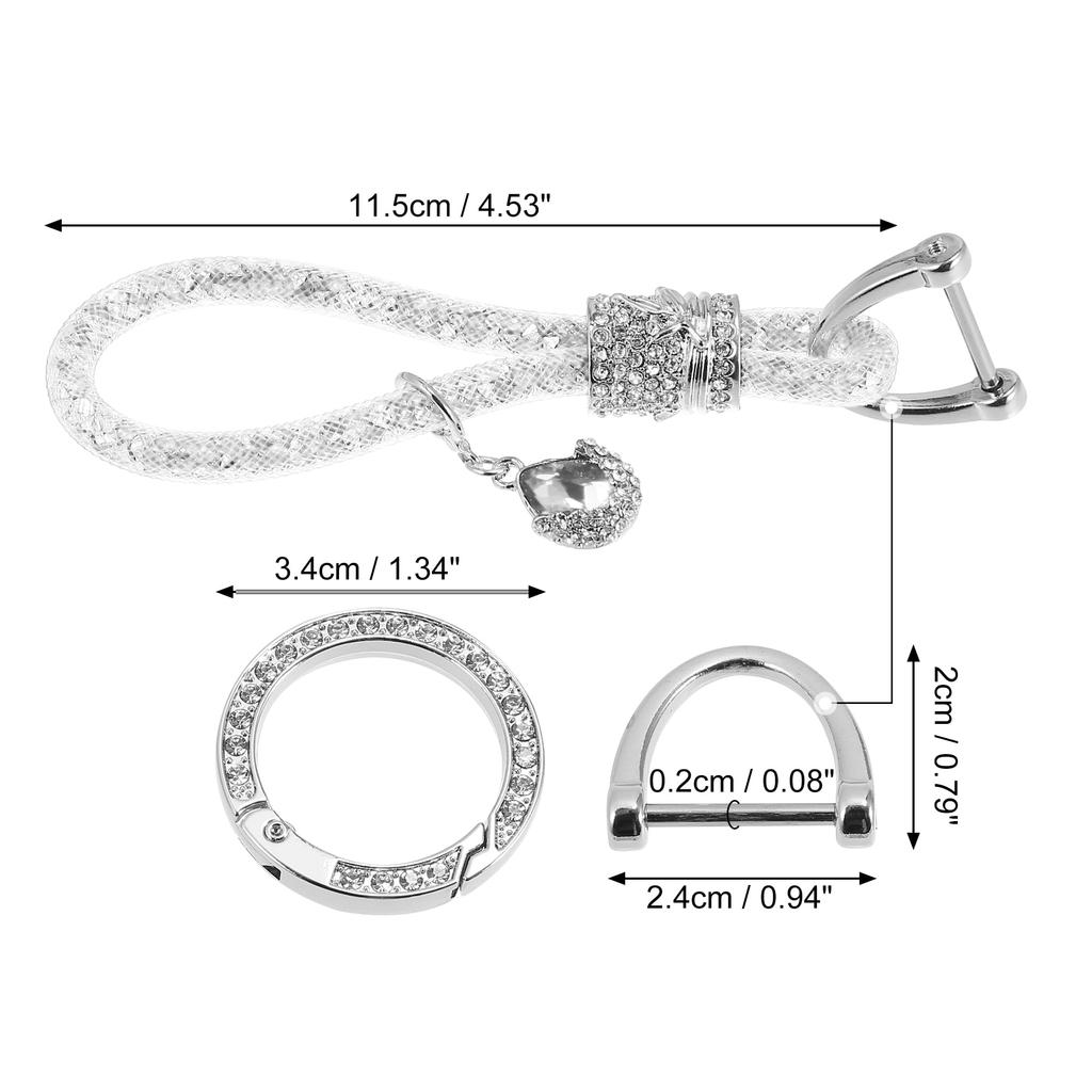 [X AUTOHAUX] Car Faux Crystal Key Chain Ring Key Fob Accessories Universal Bling Rhinestone Replacement Silver Tone