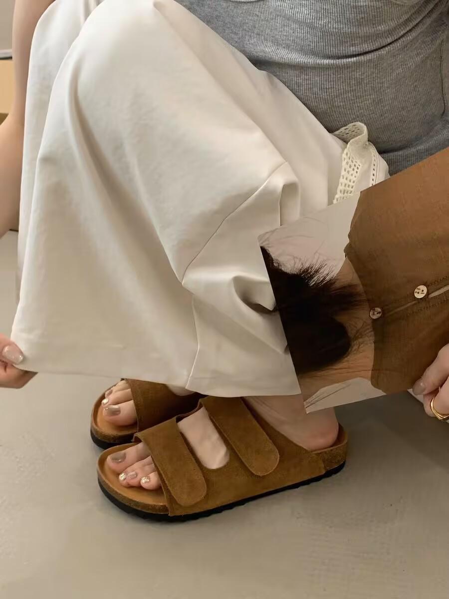 

Тапочки женские летние новые Мори женщины ретро уродливые милые на липучке с надписью повседневные крутые тапочки 40 верблюд