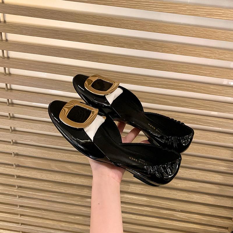 

Ретро металлические квадратные пряжки, балетки на плоской подошве, лето 2025, новые, плиссированные, с перфорацией, женские 40