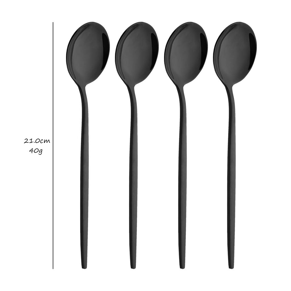 Shiny Black Dinnerware Set Korean Flatware Set Dinner Knife Fork Spoon Teaspoon Tableware Stainless Steel Cutlery Family Eating Utensils