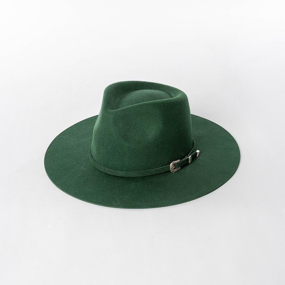 Autumn Winter French Style Pure Wool Fedora Hat With Belt Men Women Vintage Jazz Felt Cap Big Brim Stylish Casual Warm Dress Hat