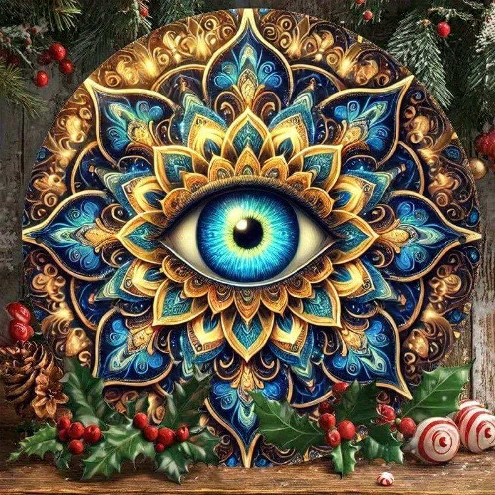 Vintage Mandala Metal Wall Art Retro Farmhouse Round Iron Sign With Eye Design 7.87 Inch Home Decor