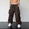 American Style Men's Workwear Casual Wide-Leg Pants with Drawstring and Cuffed Hem
