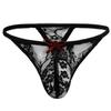 Sissy Lingerie Panties Men Lace Bow Sexy Thong T-Pants Low Waist Bugle Pouch Underpant Perspective G-String Crossdress Underwear